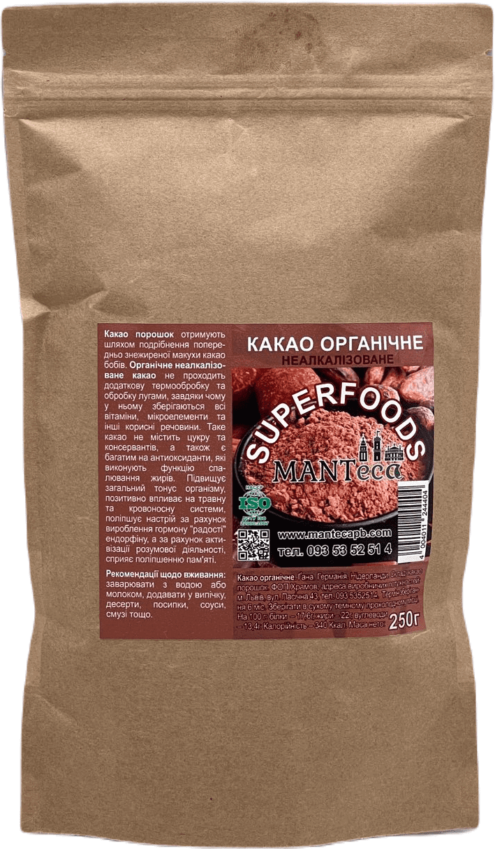 Какао органічне не алкалізоване Мантека, 250г