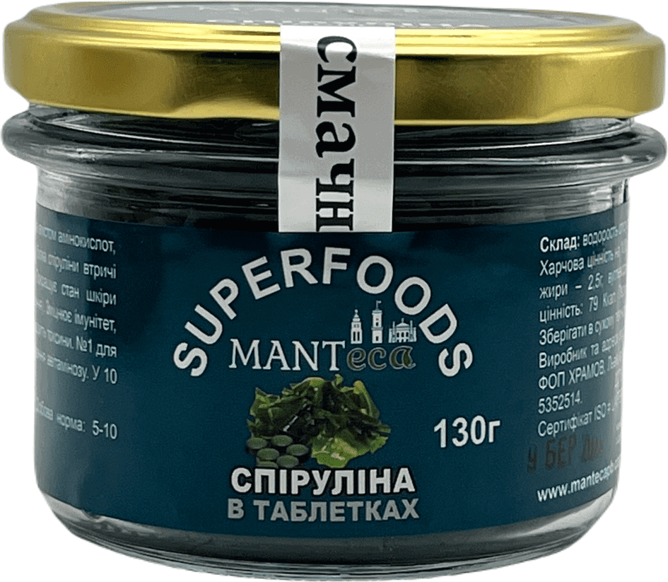 Спіруліна таблетки в банці Мантека, 130г