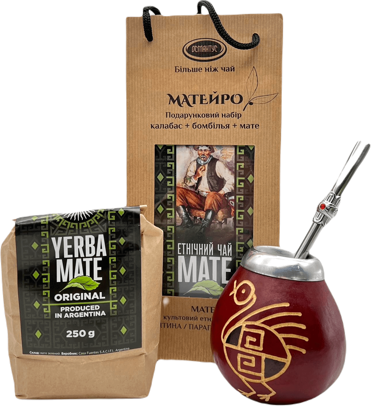 Подарунковий набір “Матейро” (Бомбілія+калебас + 250г мате)
